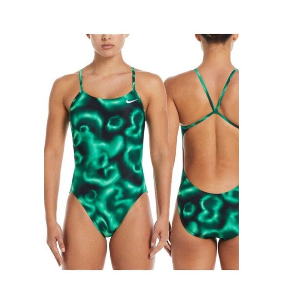 Nike Women's Hydrastrong Digi Haze Cut Out One Piece Swimsuit Court Green Small - Picture 1 of 3